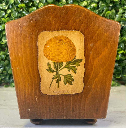 Vintage wood botanical letter holder or napkin holder