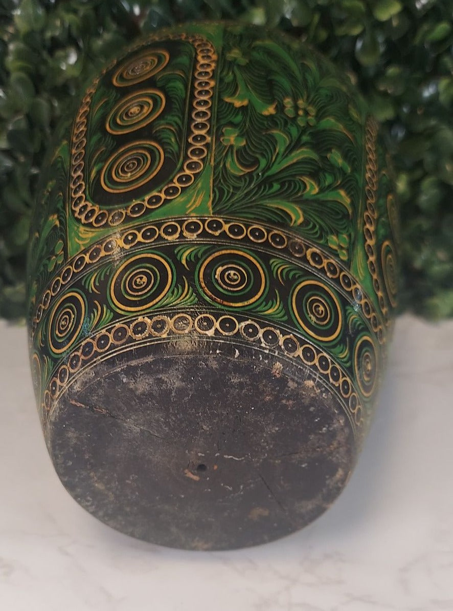 Vintage Bohemain handmade painted wood GREEN & BLACK