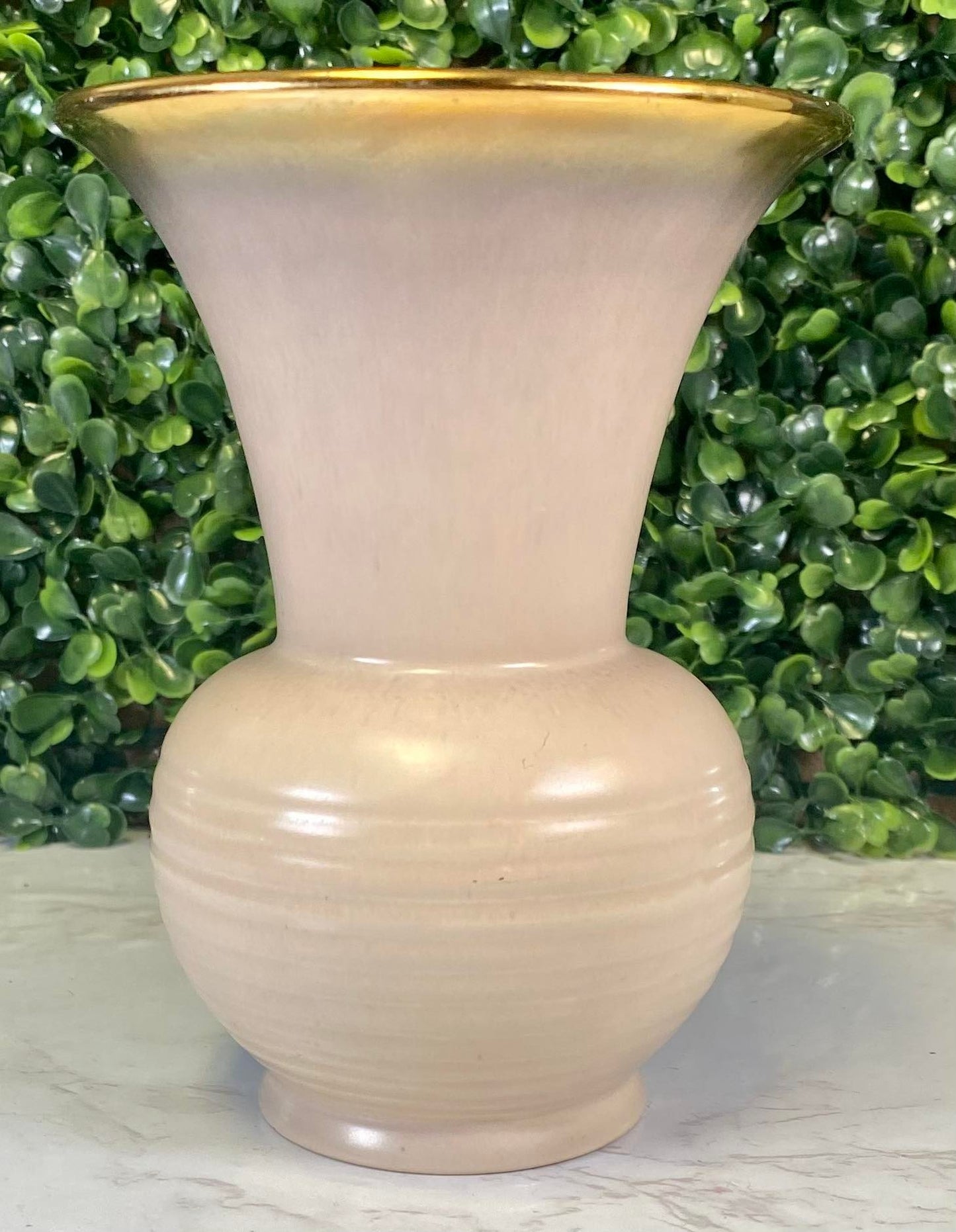 Vintage Gold rimmed peach mid century vase