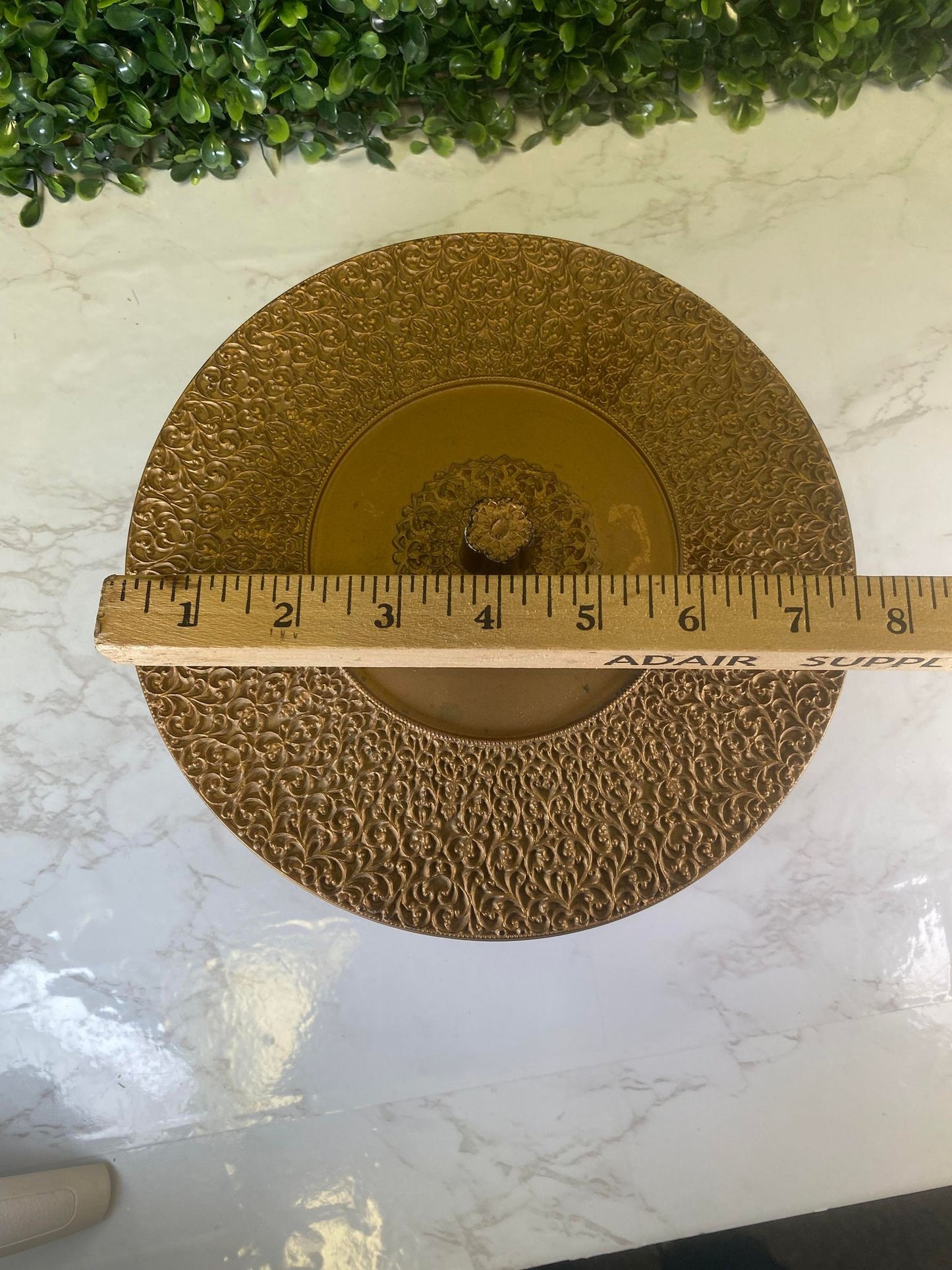 Vintage Mid Century Large gold filagree Footed Plastic Storage With Lid - ornate