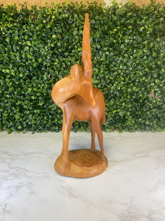 Vintage hand carved mid century wood impala - large